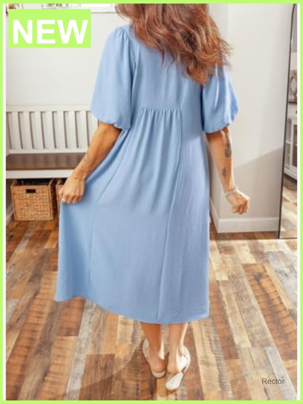 Puff Sleeve V Neck Empire Waist Maxi Dress Summer Casual - Picture 3 of 7